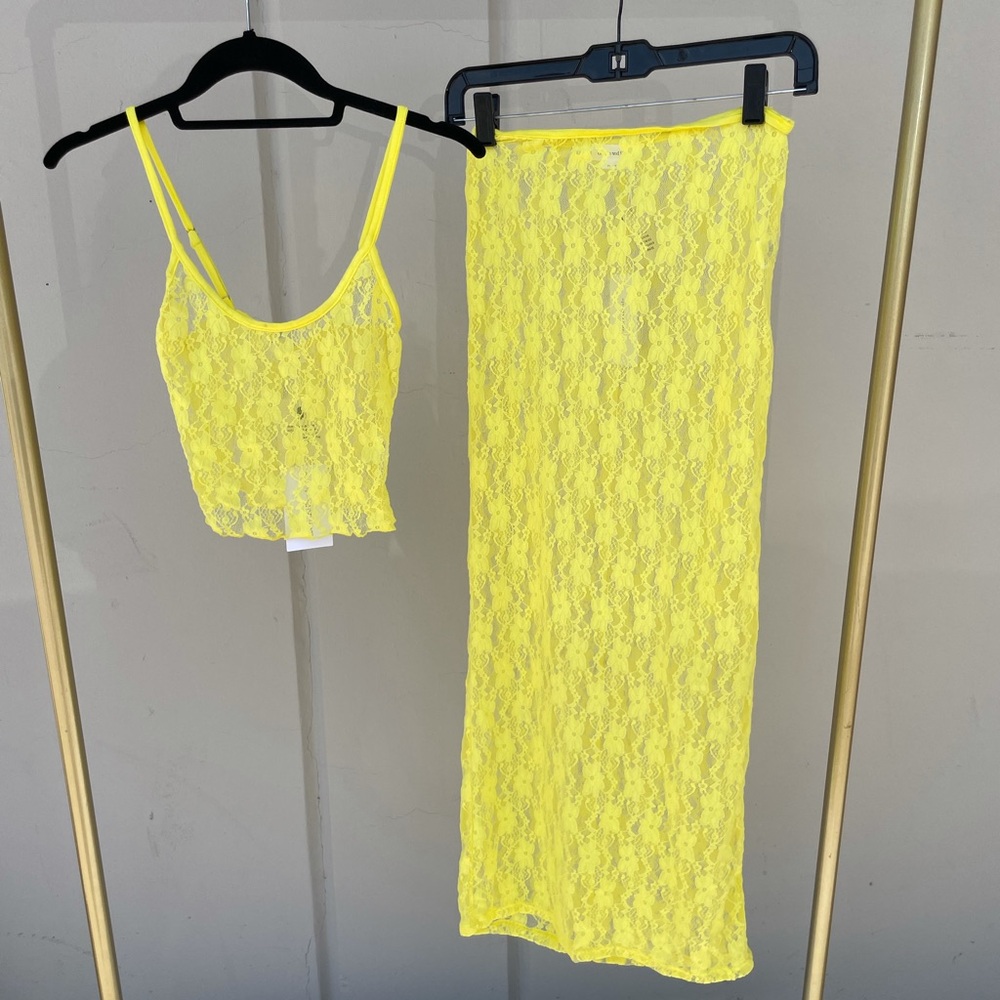 Lovers and Friends yellow lace top and skirt set NWT